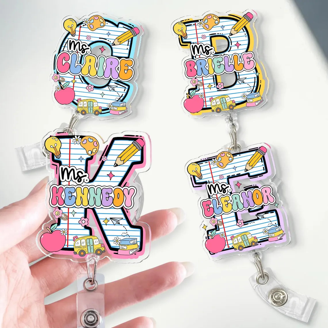 Personalized Teacher Badge Reel Set of 2 Custom ID Clip Gift
