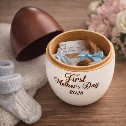 First Mother’s Day Keepsake Box – Personalized Wooden Egg Keepsake Box