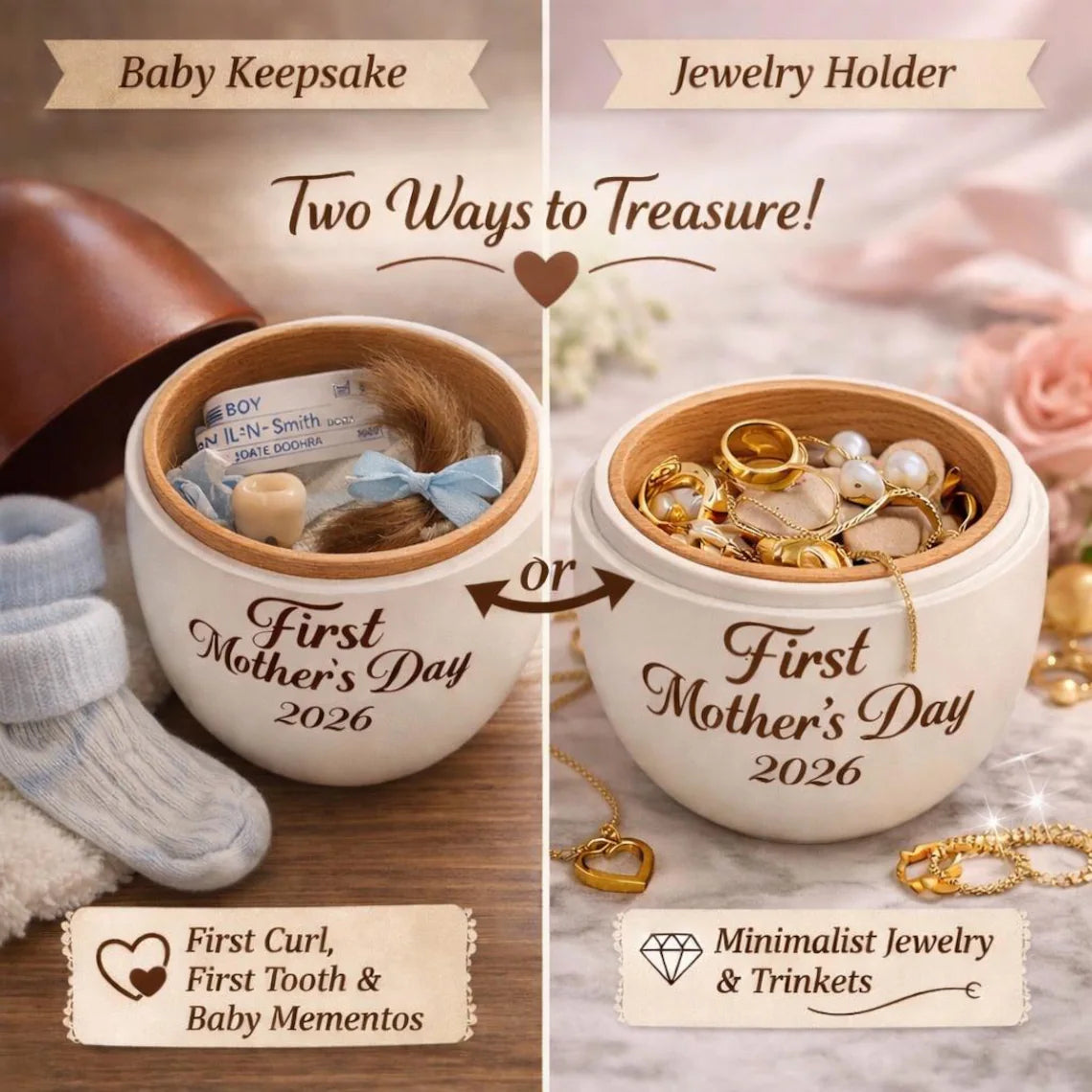 First Mother’s Day Keepsake Box – Personalized Wooden Egg Keepsake Box