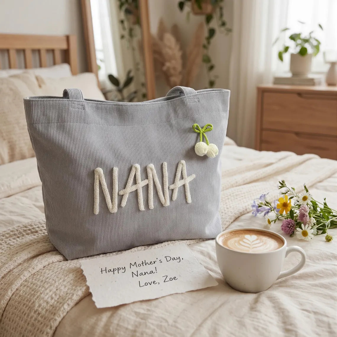 Personalized Grandma Tote Bag with 3D Name Gift