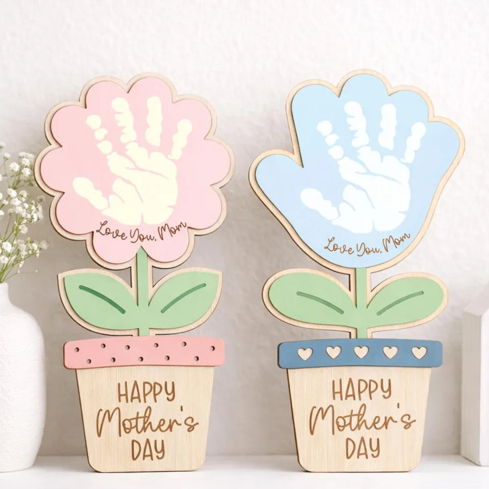 Personalized Handprint Flower Pot | Kids Mother’s Day Wooden Gift