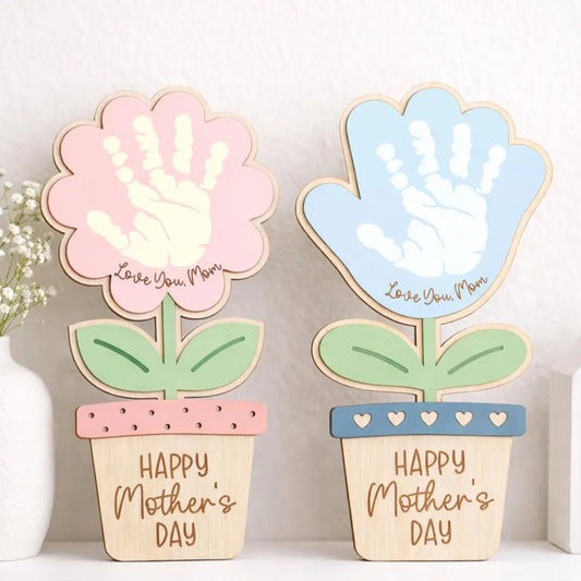 Personalized Handprint Flower Pot | Kids Mother’s Day Wooden Gift