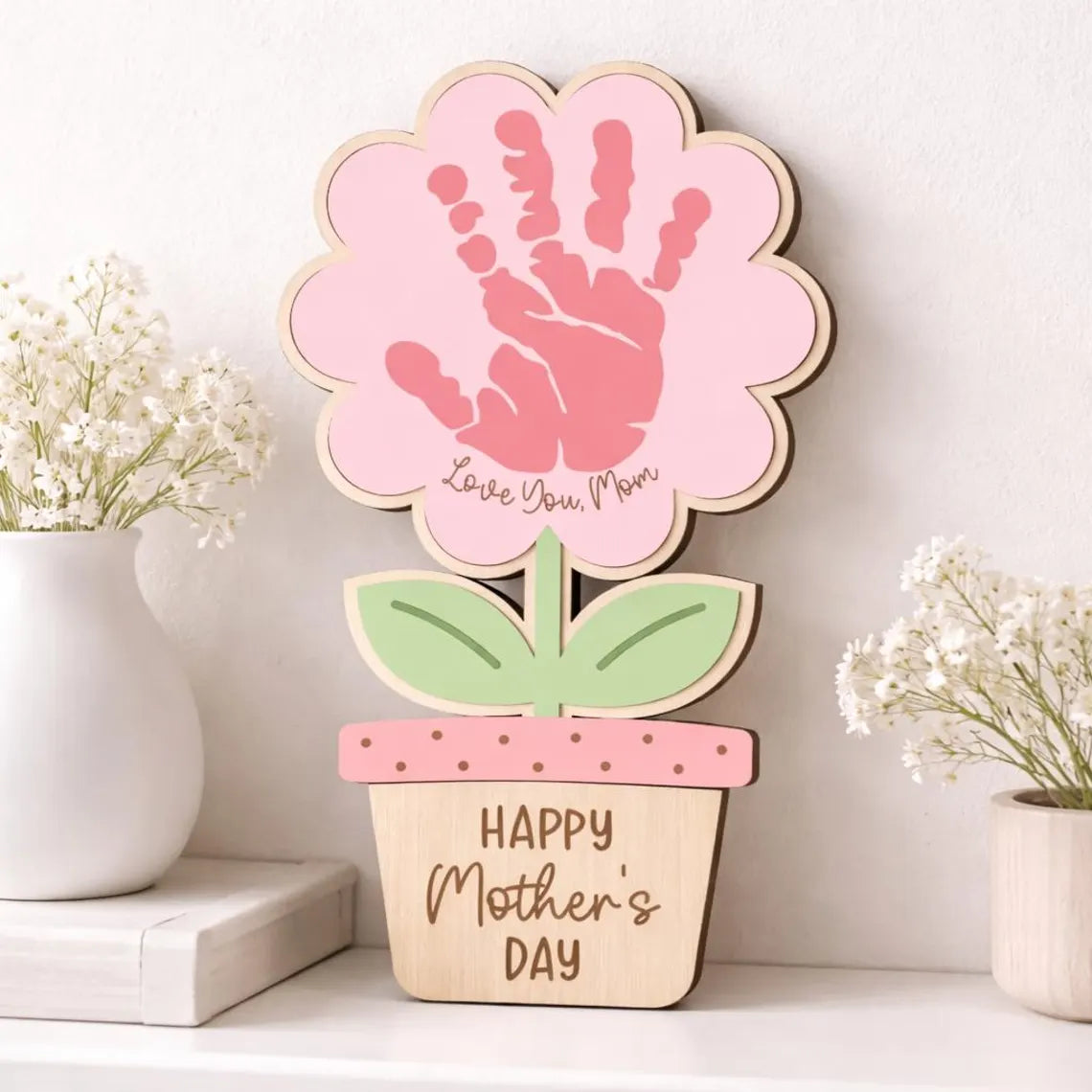 Personalized Handprint Flower Pot | Kids Mother’s Day Wooden Gift