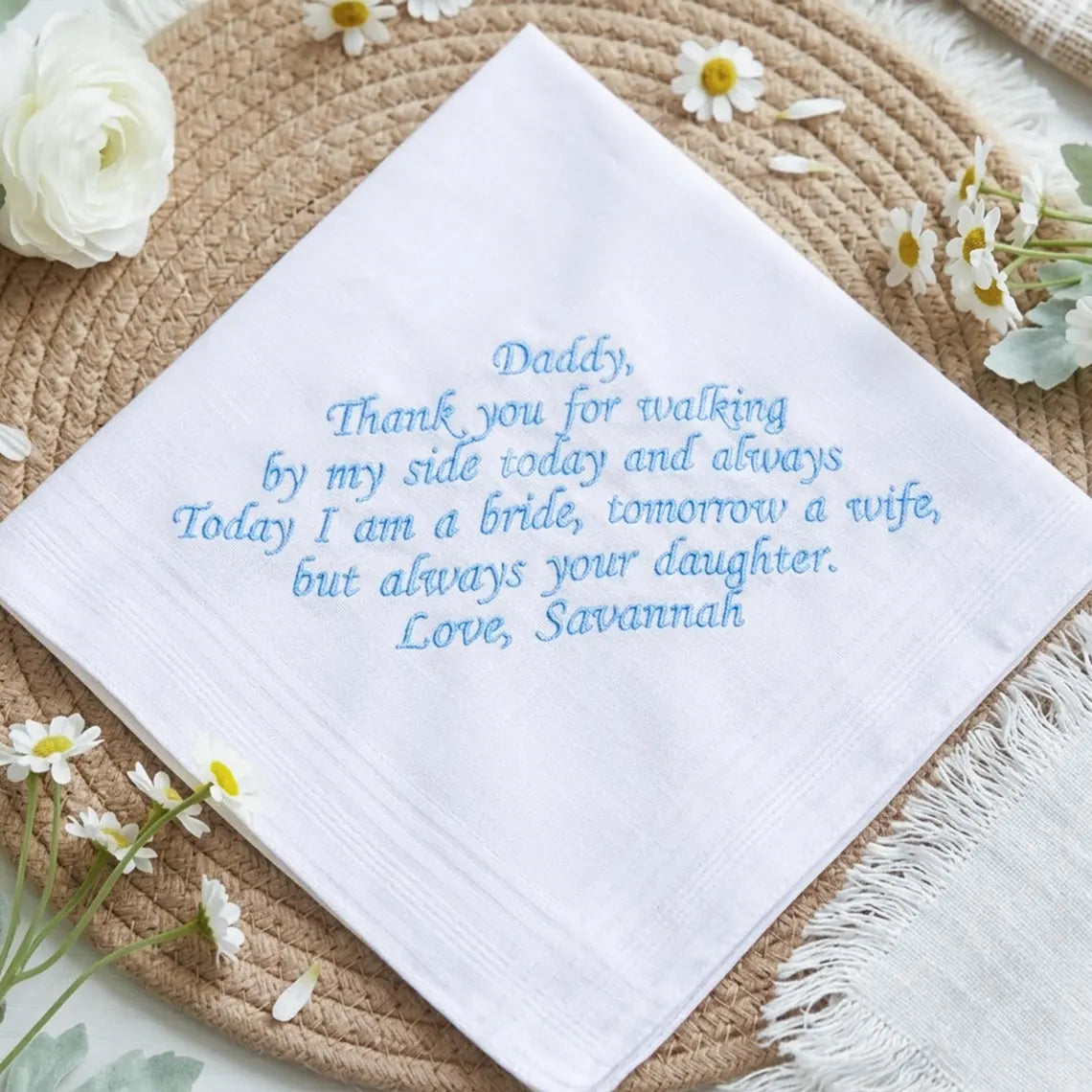 Personalized Wedding Handkerchief Gift for Mom, Dad & Bride