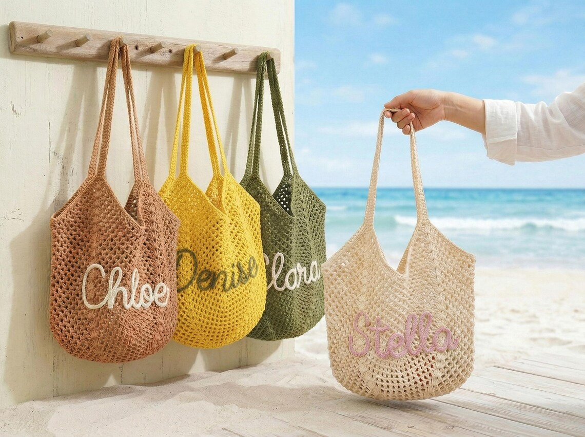 Personalized Crochet Beach Bag – Custom Summer Tote Gift