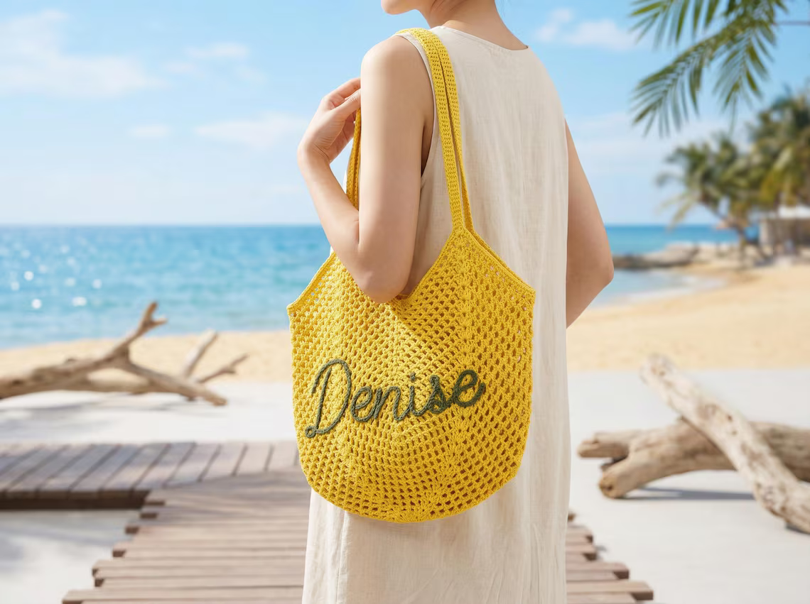 Personalized Crochet Beach Bag – Custom Summer Tote Gift