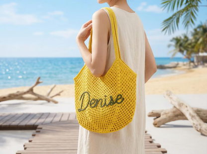 Personalized Crochet Beach Bag – Custom Summer Tote Gift