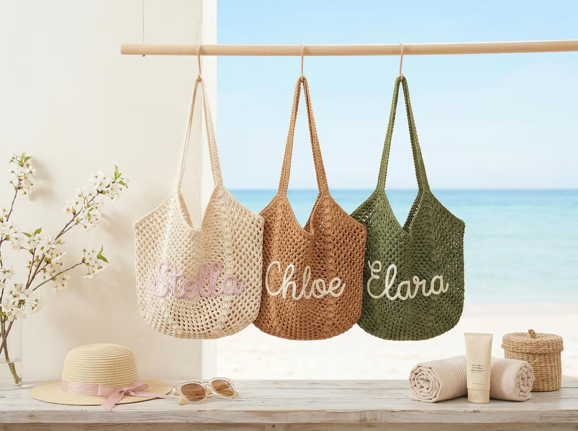 Personalized Crochet Beach Bag – Custom Summer Tote Gift