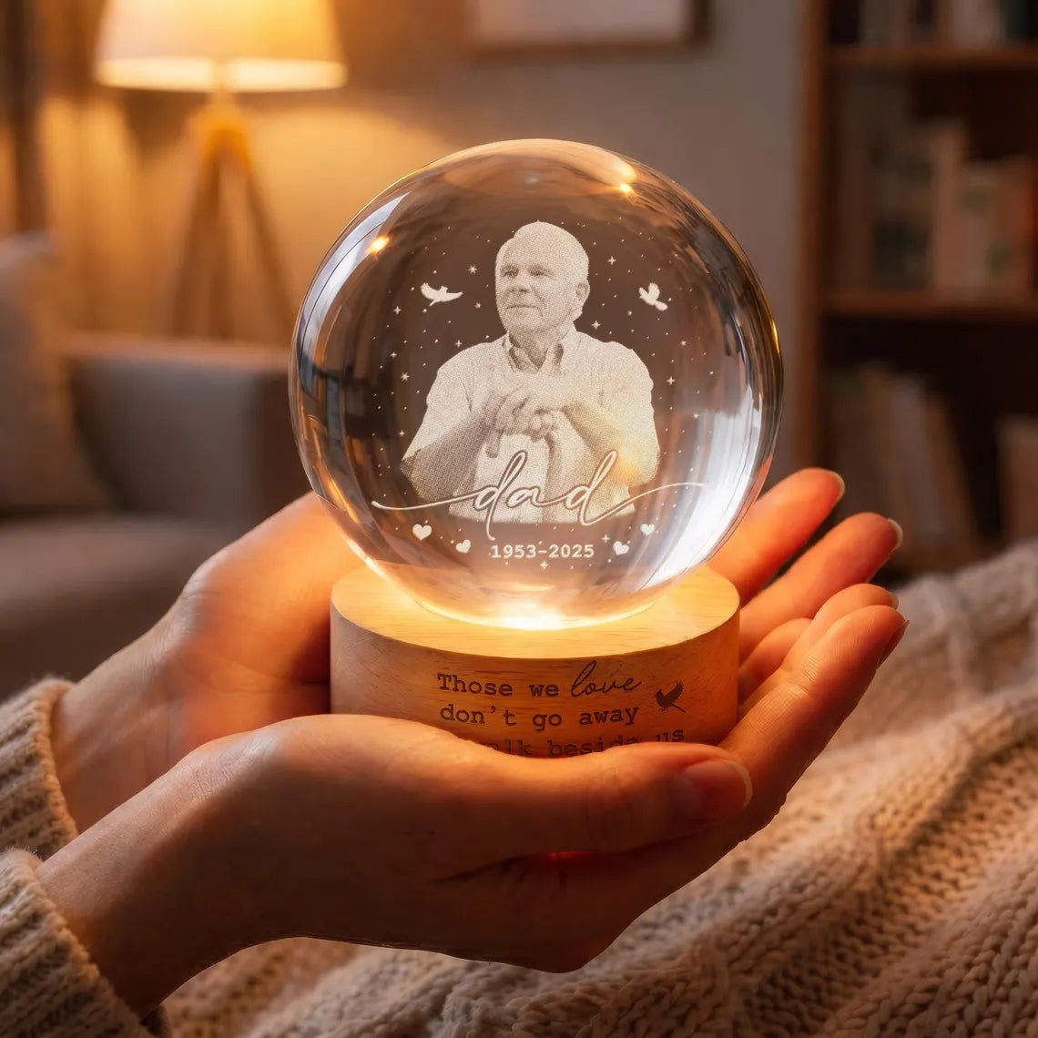 Personalized Memorial Crystal Night Light – Photo Engraved Lamp Gift