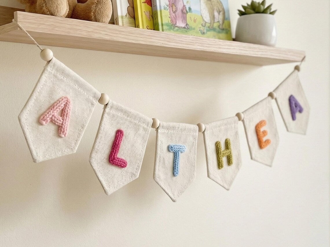 Personalized Yarn Name Banner – Nursery Wall Decor Gift