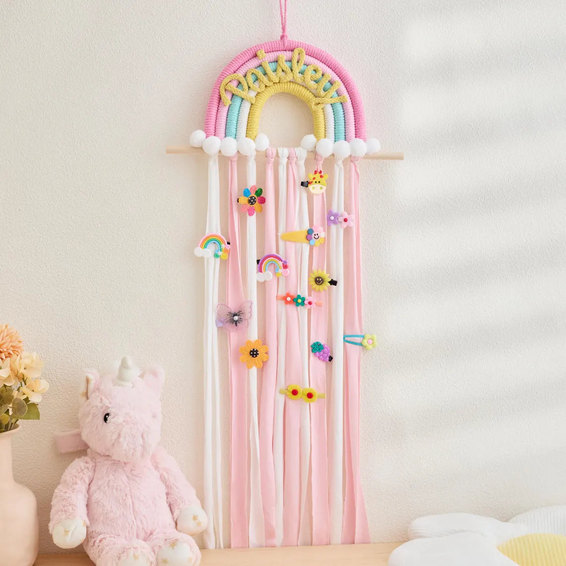 Personalized Rainbow Hair Clip Holder | Custom Name Wall Decor