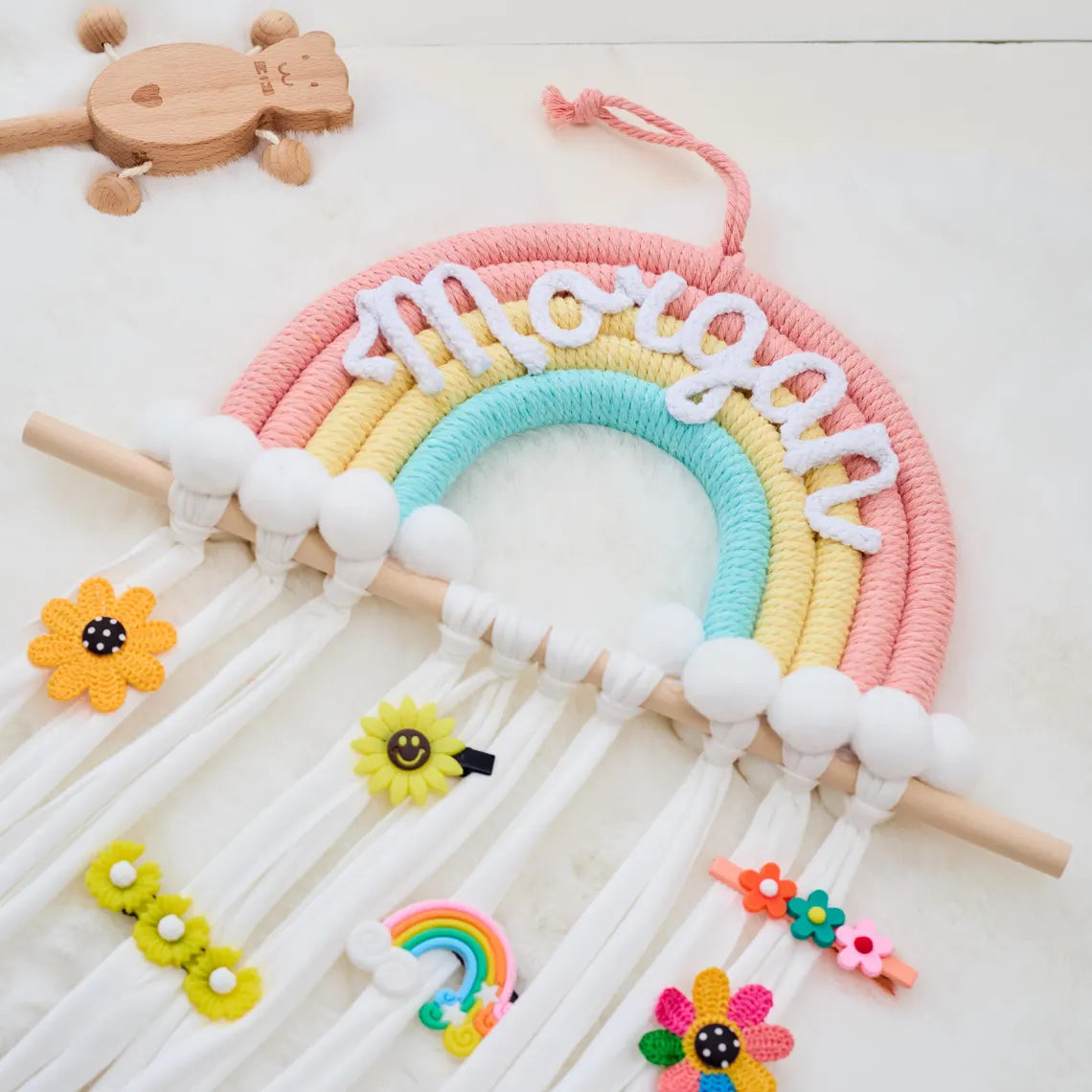Personalized Rainbow Hair Clip Holder | Custom Name Wall Decor