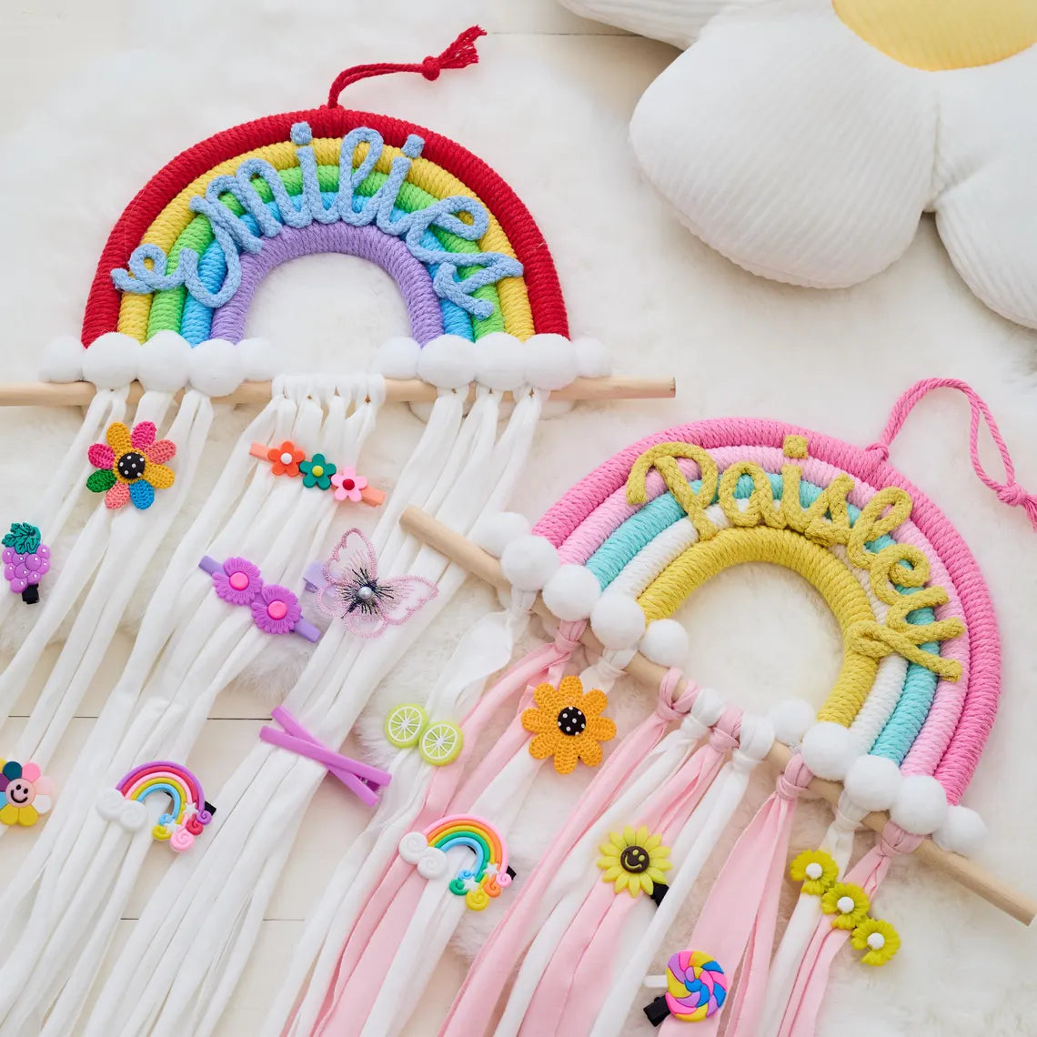 Personalized Rainbow Hair Clip Holder | Custom Name Wall Decor