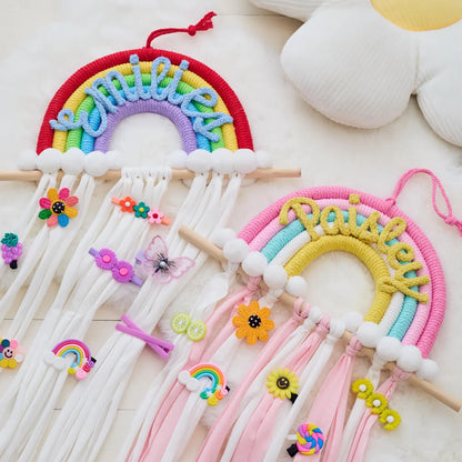 Personalized Rainbow Hair Clip Holder | Custom Name Wall Decor
