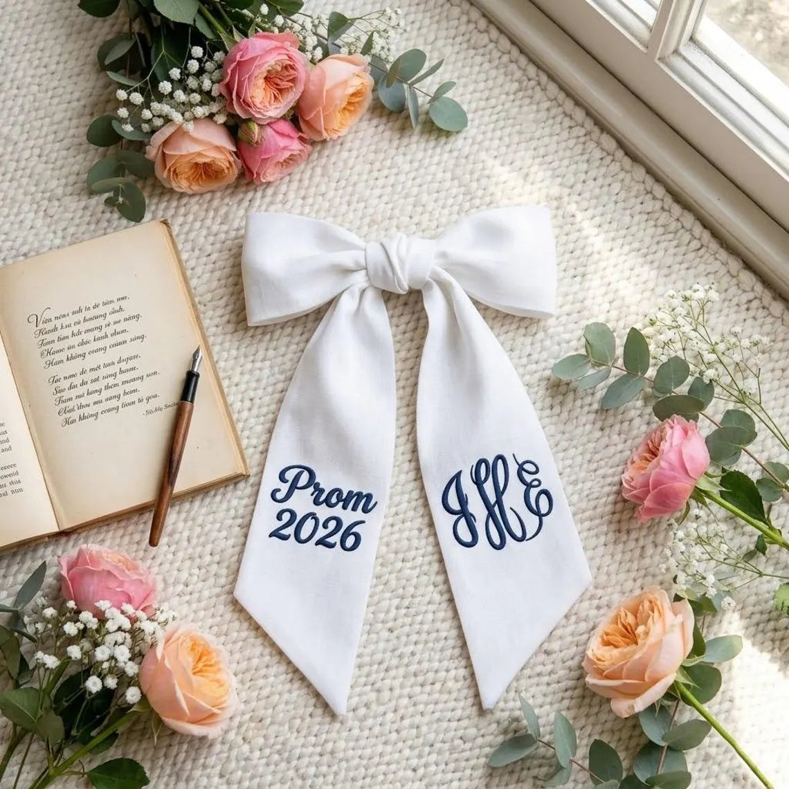 Personalized Prom Bouquet Sash – Custom Embroidered Ribbon