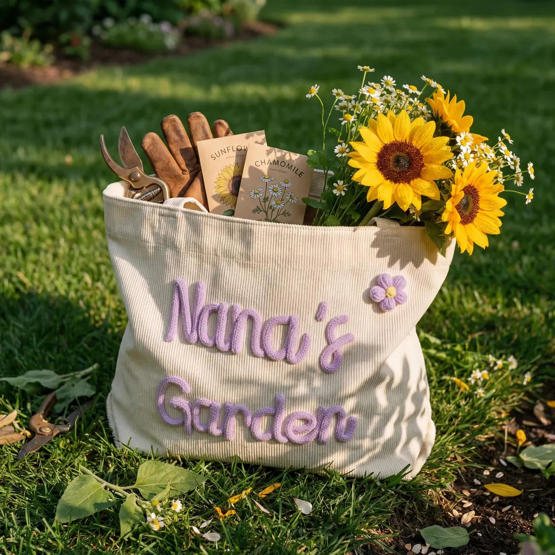 Personalized Grandma Tote Bag with 3D Name Gift