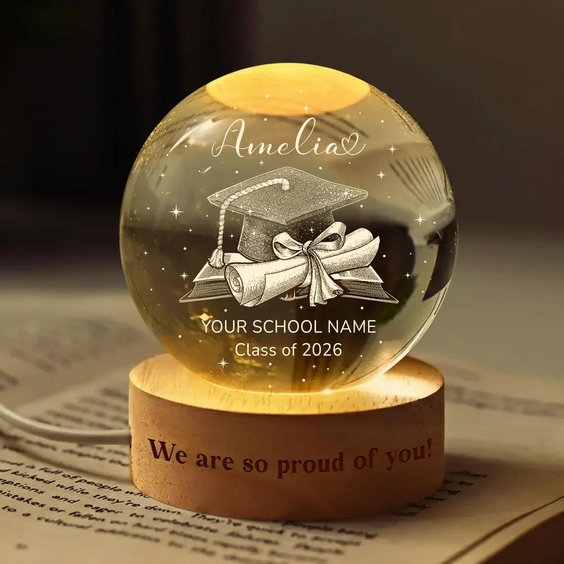 Personalized Graduation Crystal Ball Night Light Gift