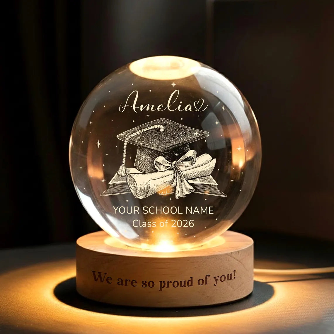 Personalized Graduation Crystal Ball Night Light Gift