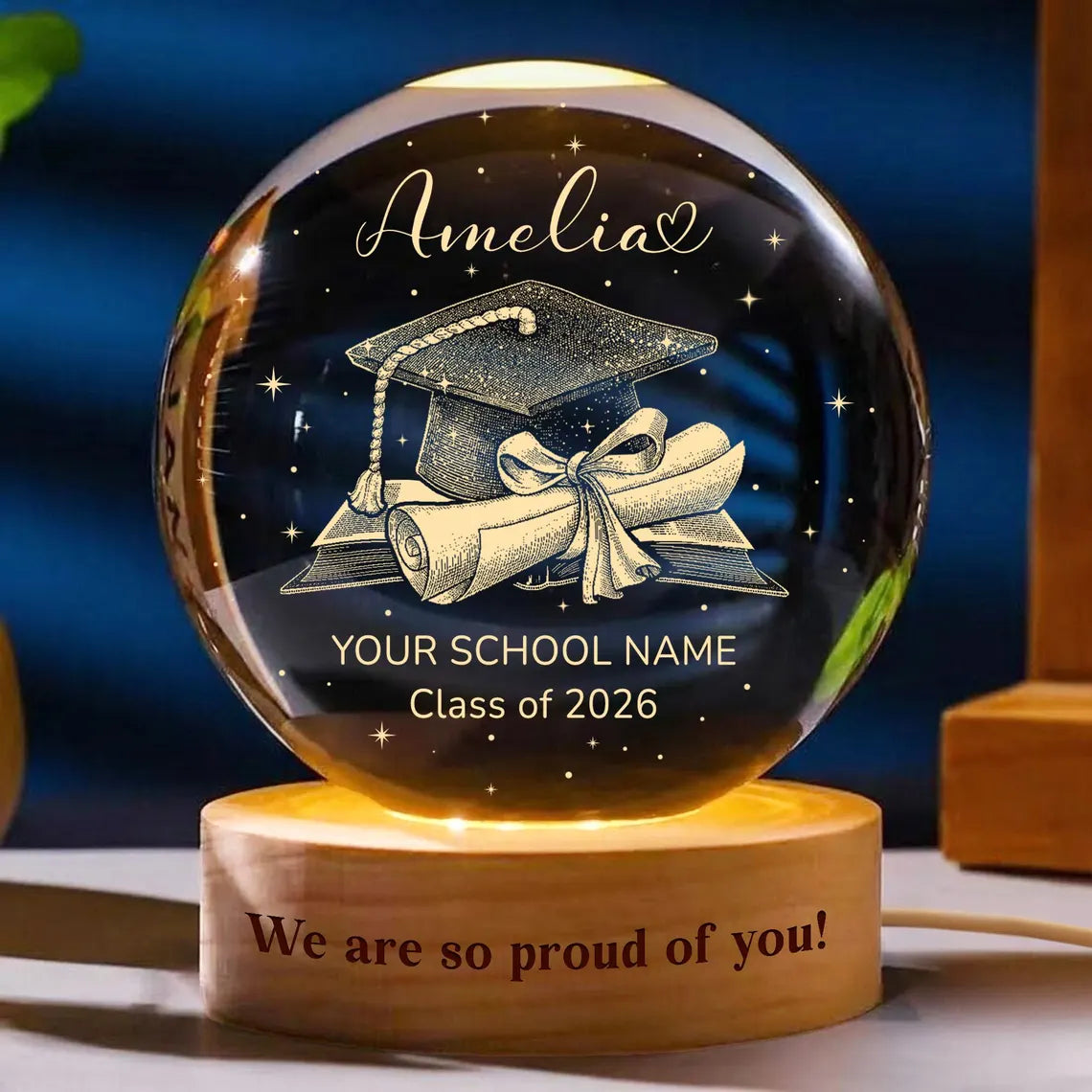 Personalized Graduation Crystal Ball Night Light Gift
