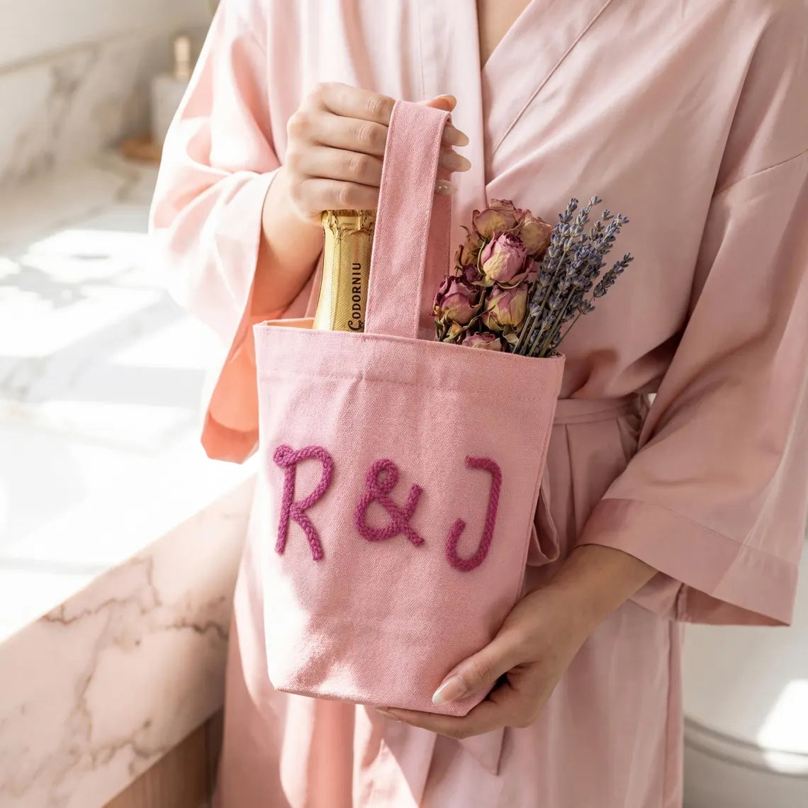 Personalized Wine Tote Bag | Custom Chenille Monogram Carrier