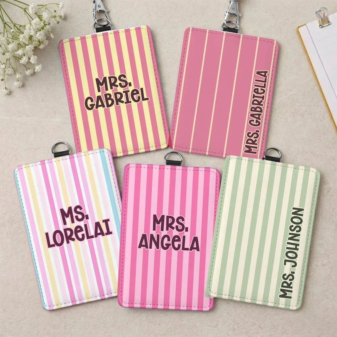 Personalized Colorful Stripe Badge Holder for Teachers & Nurses