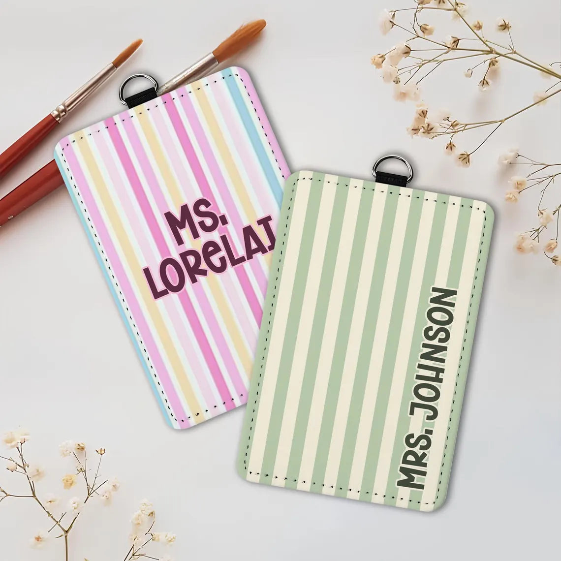 Personalized Colorful Stripe Badge Holder for Teachers & Nurses