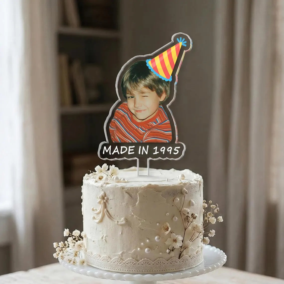 Personalized Milestone Birthday Cake Topper with Photo – Custom Birthday Acrylic Decor