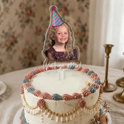 Personalized Milestone Birthday Cake Topper with Photo – Custom Birthday Acrylic Decor