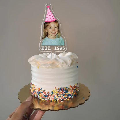 Personalized Milestone Birthday Cake Topper with Photo – Custom Birthday Acrylic Decor