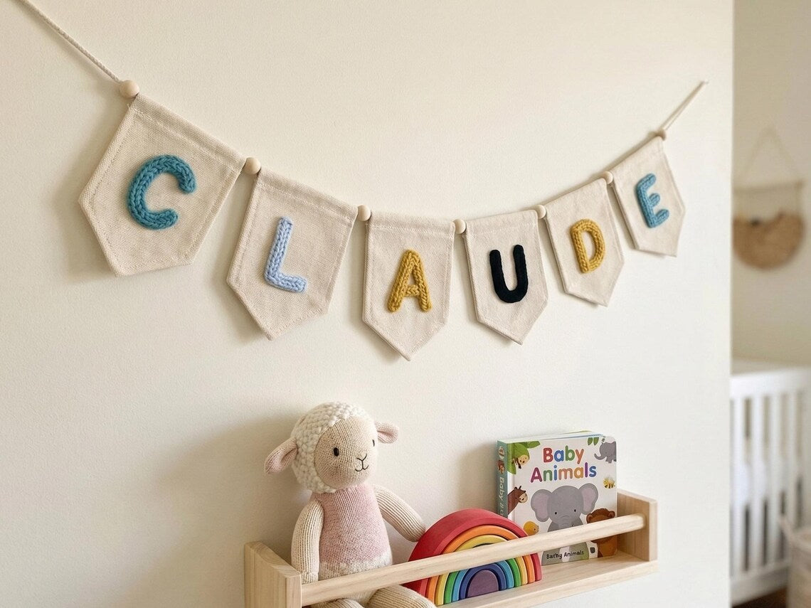 Personalized Yarn Name Banner – Nursery Wall Decor Gift