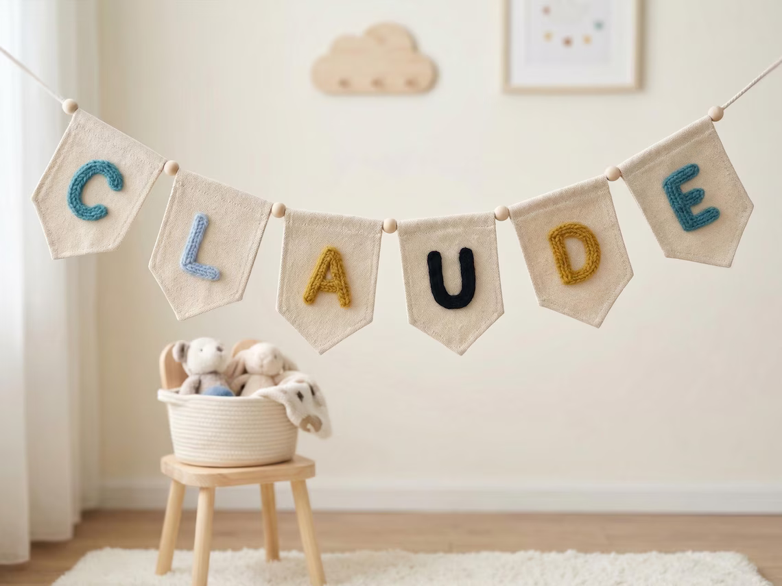 Personalized Yarn Name Banner – Nursery Wall Decor Gift