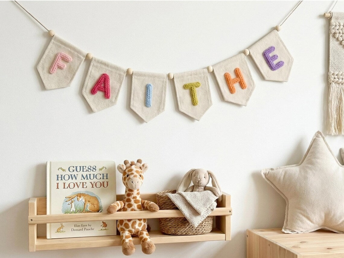 Personalized Yarn Name Banner – Nursery Wall Decor Gift