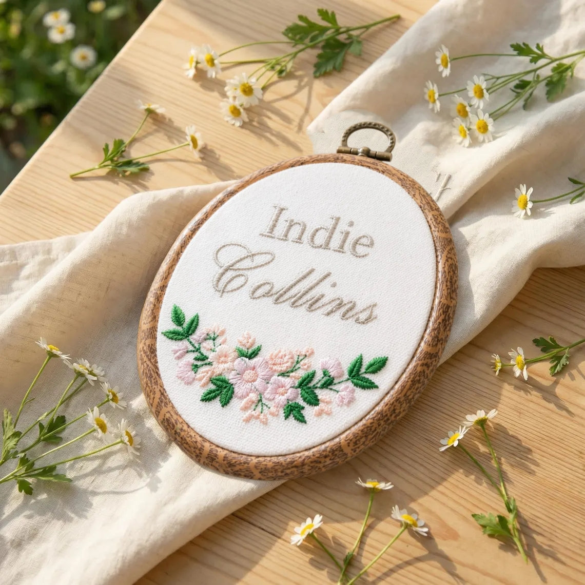 Personalized Baby Name Embroidery Hoop | Floral Nursery Decor