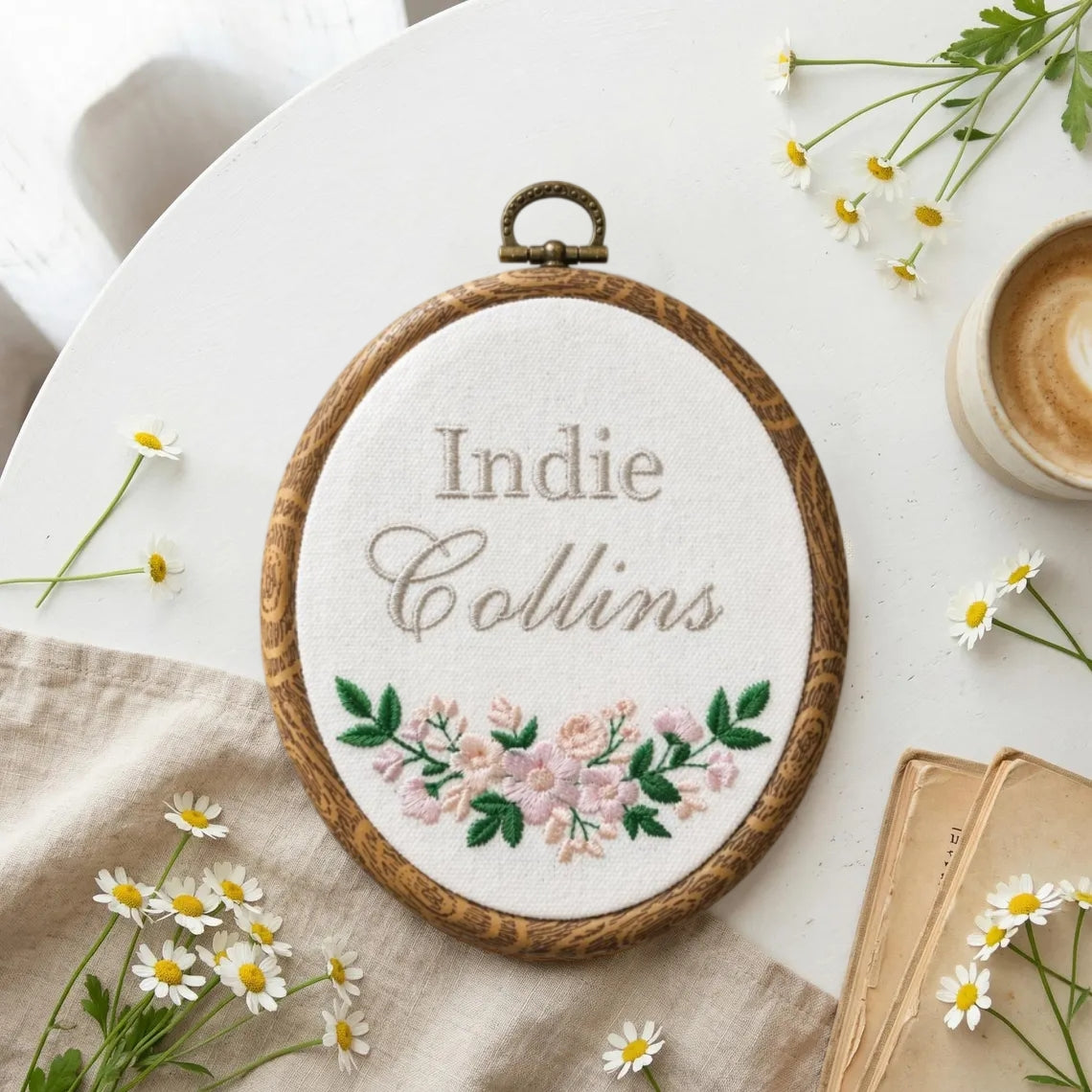 Personalized Baby Name Embroidery Hoop | Floral Nursery Decor
