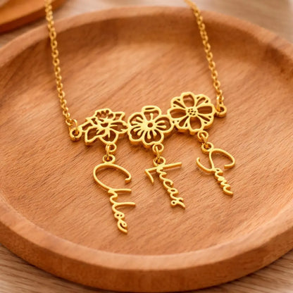 Personalized Birth Flower Necklace (1–8 Names) | Family Jewelry Gift