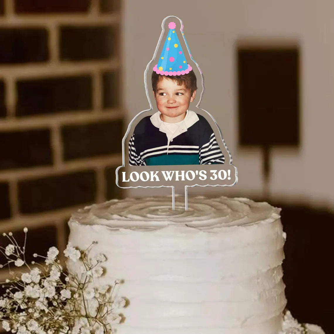 Personalized Milestone Birthday Cake Topper with Photo – Custom Birthday Acrylic Decor