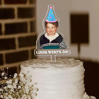 Personalized Milestone Birthday Cake Topper with Photo – Custom Birthday Acrylic Decor