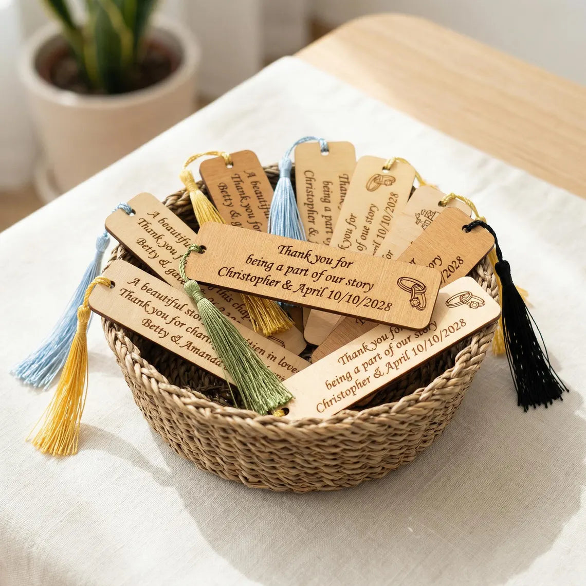 Custom Wooden Bookmarks – Wedding & Event Personalized Guest Favors