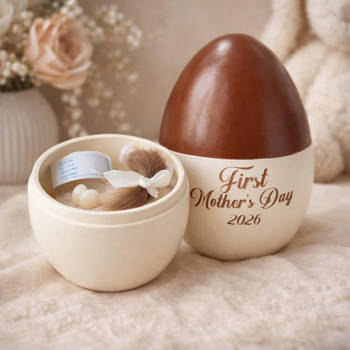 First Mother’s Day Keepsake Box – Personalized Wooden Egg Keepsake Box