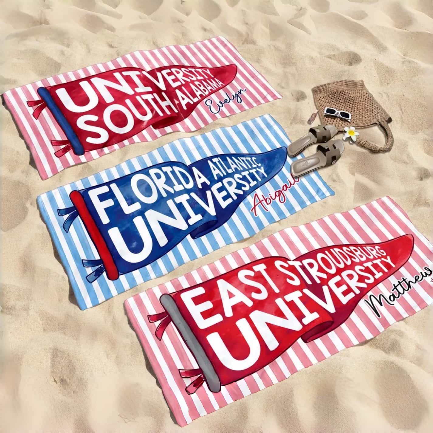 Personalized Graduation Beach Towel with School Pennant