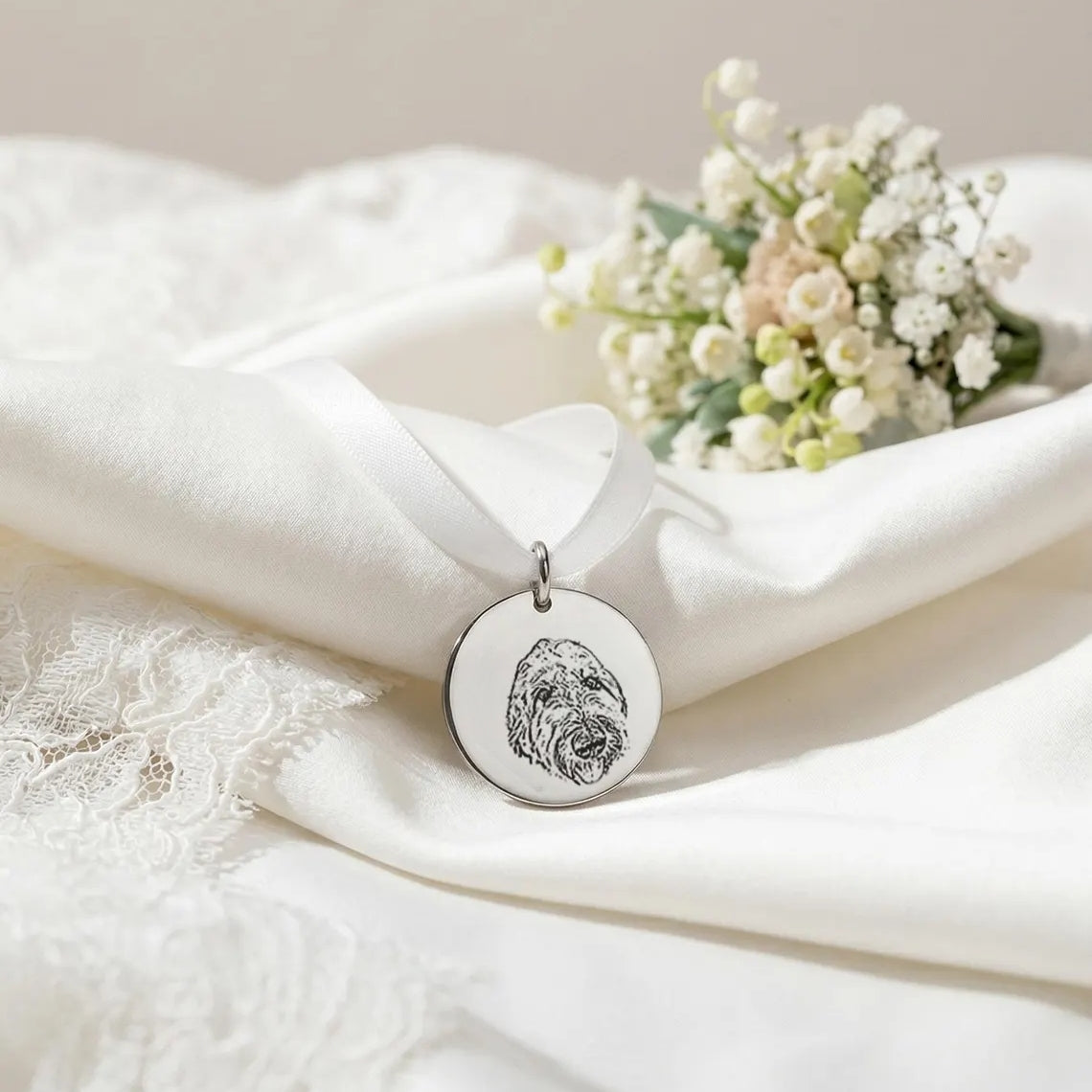 Custom Pet Portrait Bridal Bouquet Charm – Wedding Memorial Gift