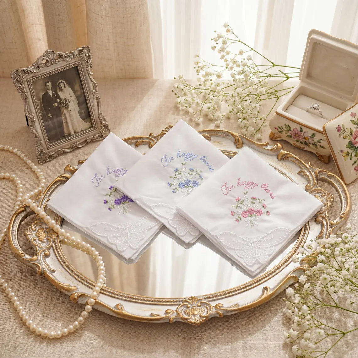 Personalized Wedding Handkerchief | Custom Bridal Keepsake Gift