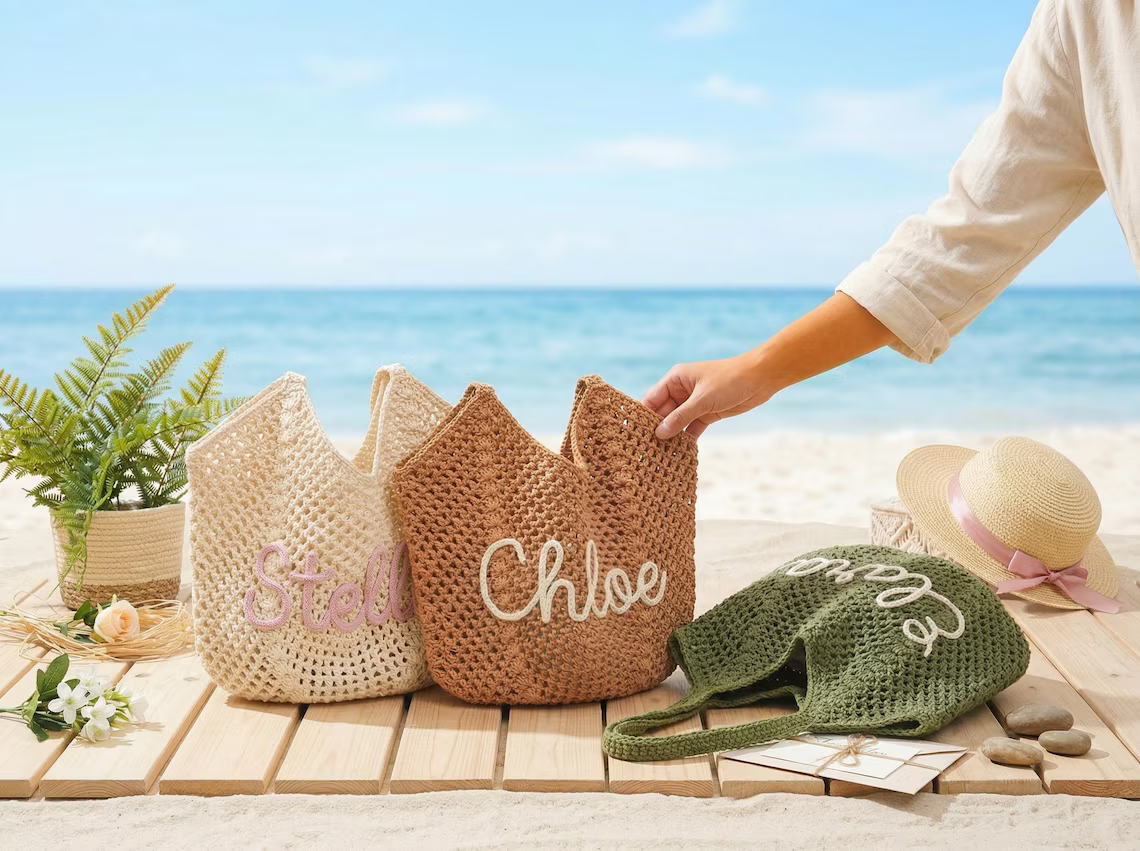 Personalized Crochet Beach Bag – Custom Summer Tote Gift