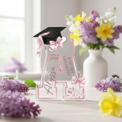 Pink Bow Graduation Acrylic Block | Personalized Class of 2026 Gift
