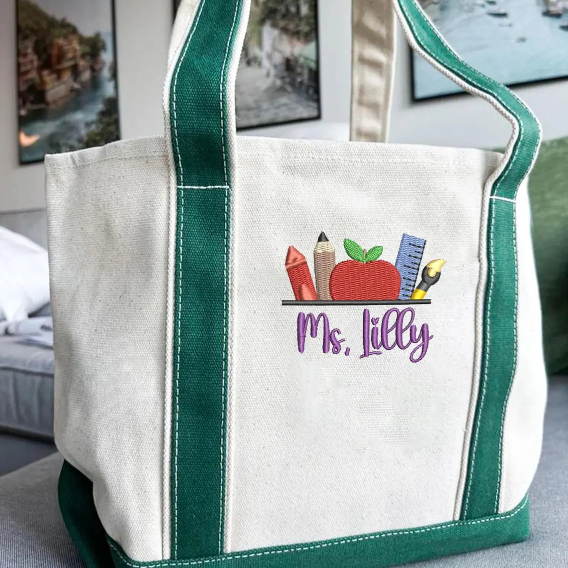 Personalized Teacher Tote Bag Embroidered Canvas Gift