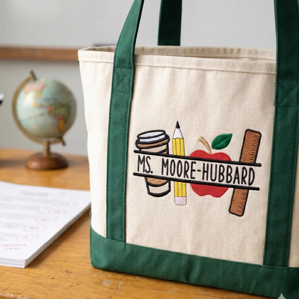 Personalized Teacher Tote Bag – Custom Name Embroidered Gift