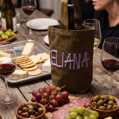 Personalized Wine Tote Bag | Custom Chenille Monogram Carrier
