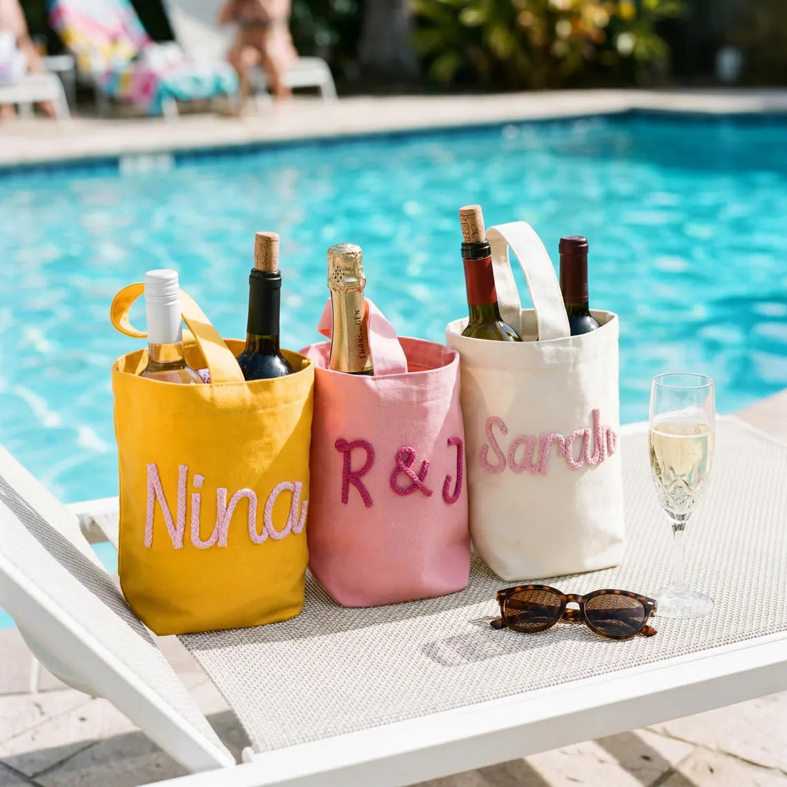 Personalized Wine Tote Bag | Custom Chenille Monogram Carrier