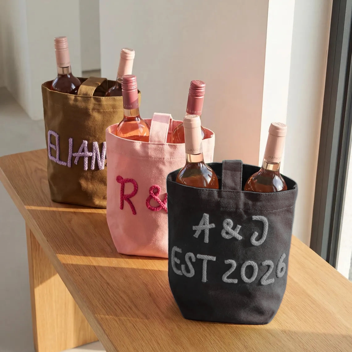 Personalized Wine Tote Bag | Custom Chenille Monogram Carrier