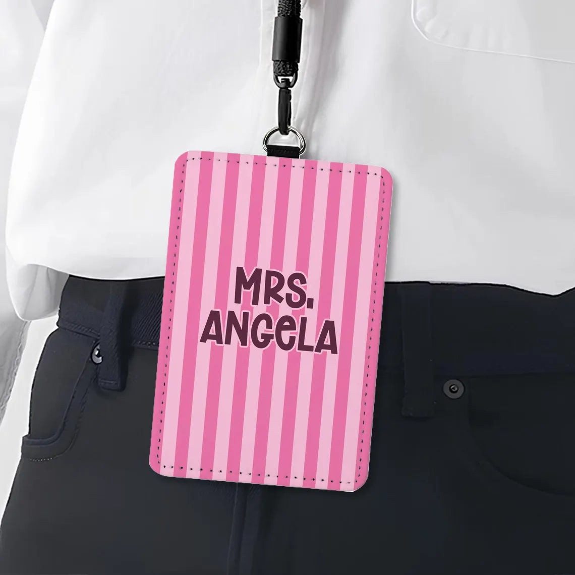 Personalized Colorful Stripe Badge Holder for Teachers & Nurses